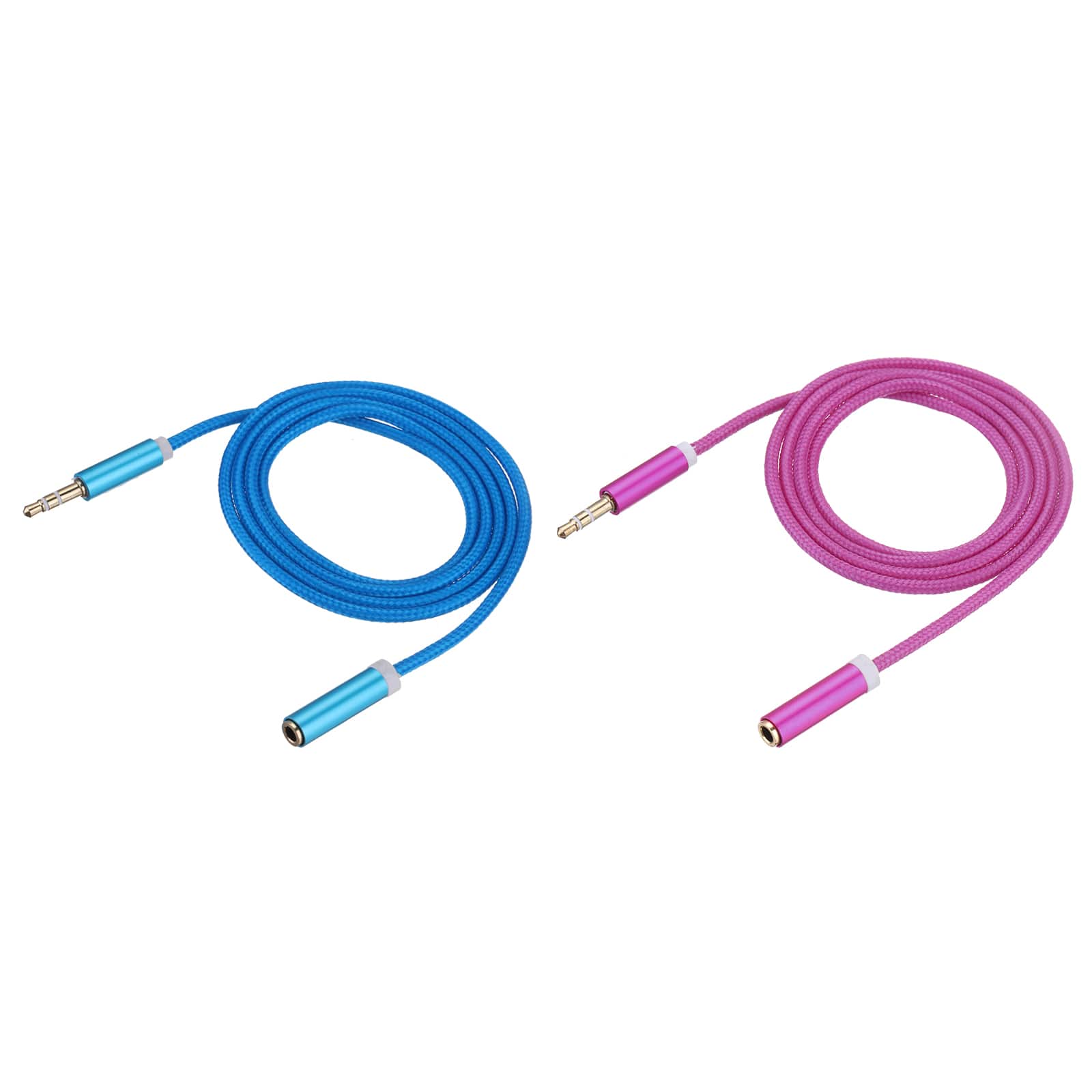 Unique Bargains - Headphone Extension Cable, Nylon-Braided Male to Female Aux Cord Extender for Cellphones, PC, Media Players, Speakers - Blue/Rose