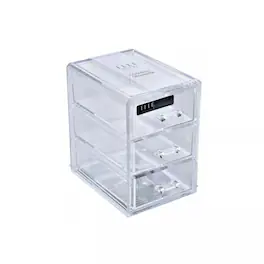 Elle - Acrylic Cosmetic Organizer, 3 Drawers, Stackable Makeup Storage Box with Transparent Drawers - Clear