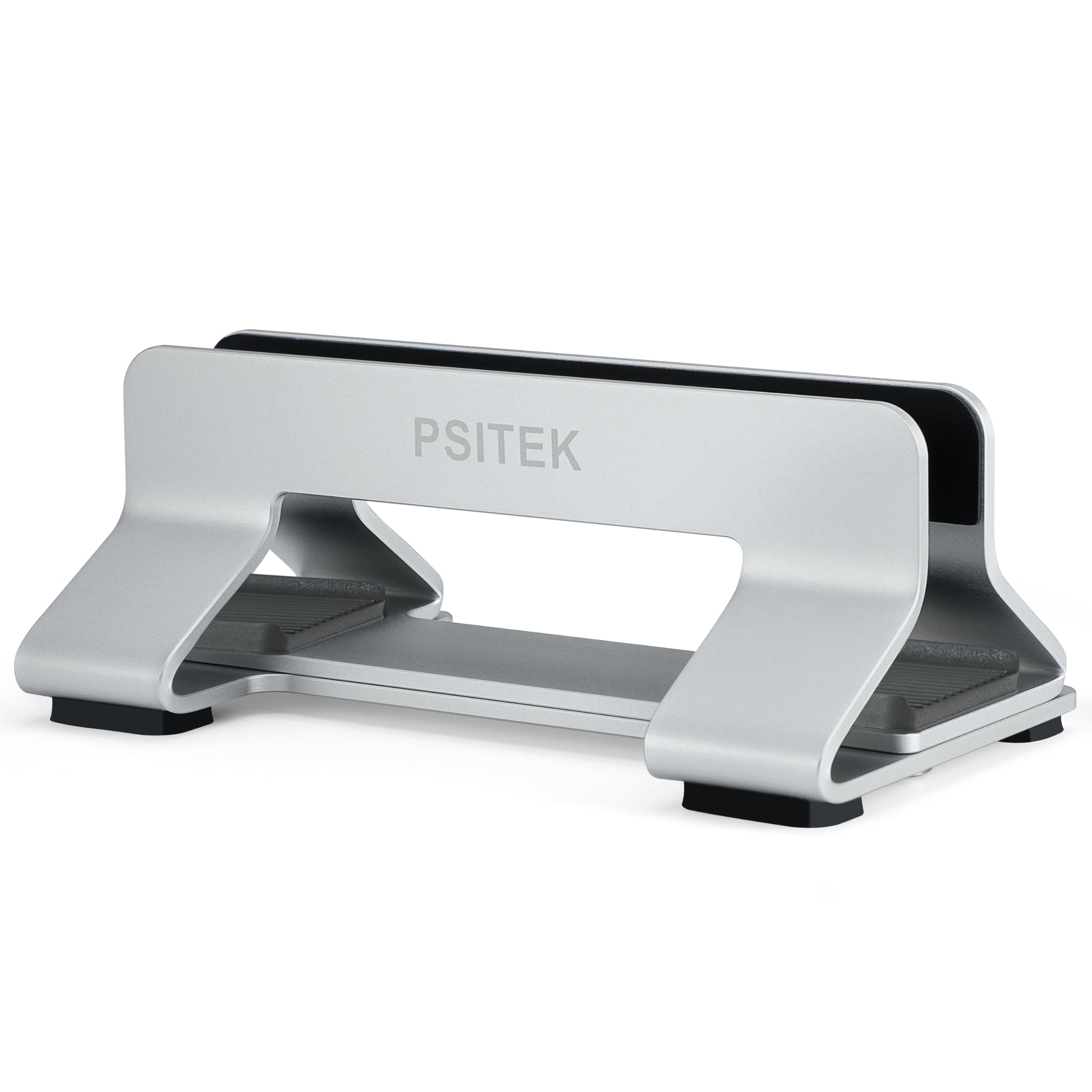 Alt View 2. HongFei - Aluminum Vertical Laptop Stand Dock Holder, Adjustable Slot Width 12-42mm, Space-Saving Upright Storage for MacBook - Silver.