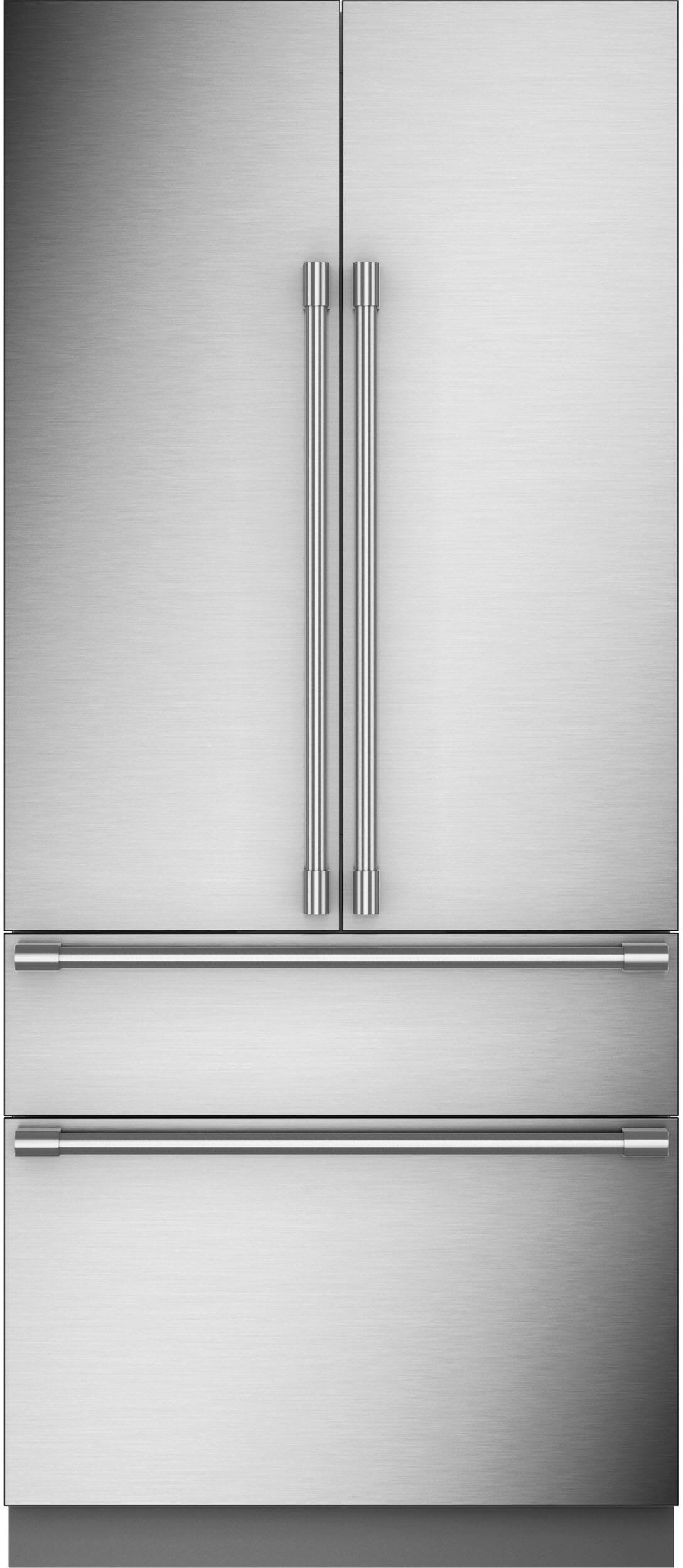 Left. Monogram - Statement Handle Kit for Select Monogram French Door Refrigerators - Stainless Steel.