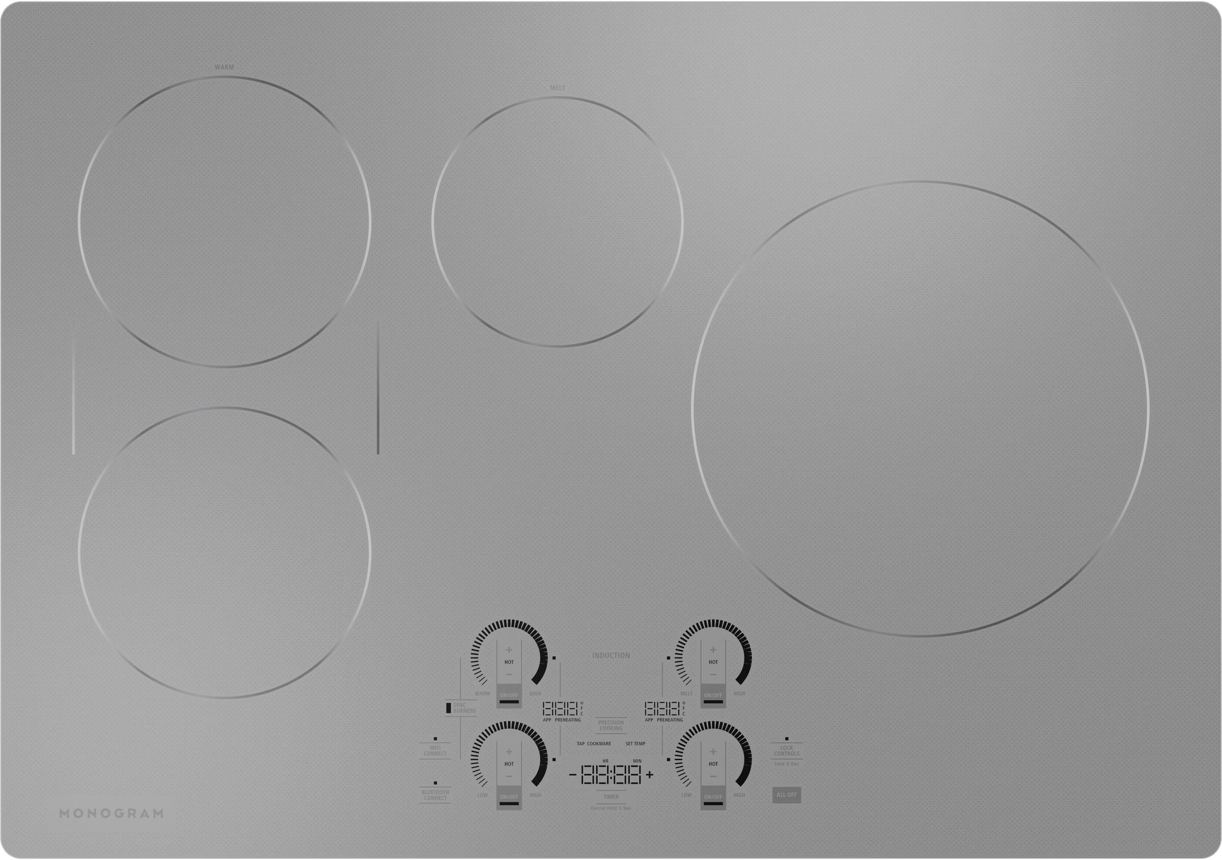 Front. Monogram - 30" Built-In Electric Cooktop with 4 Induction Cooking Elements and Precision Temperature Control - Silver.
