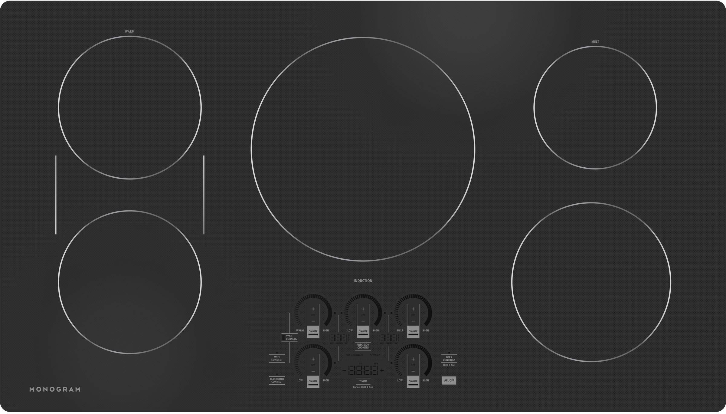Front. Monogram - 36" Built-In Electric Cooktop with 5 Induction Cooking Elements and Precision Temperature Control - Black Graphite.