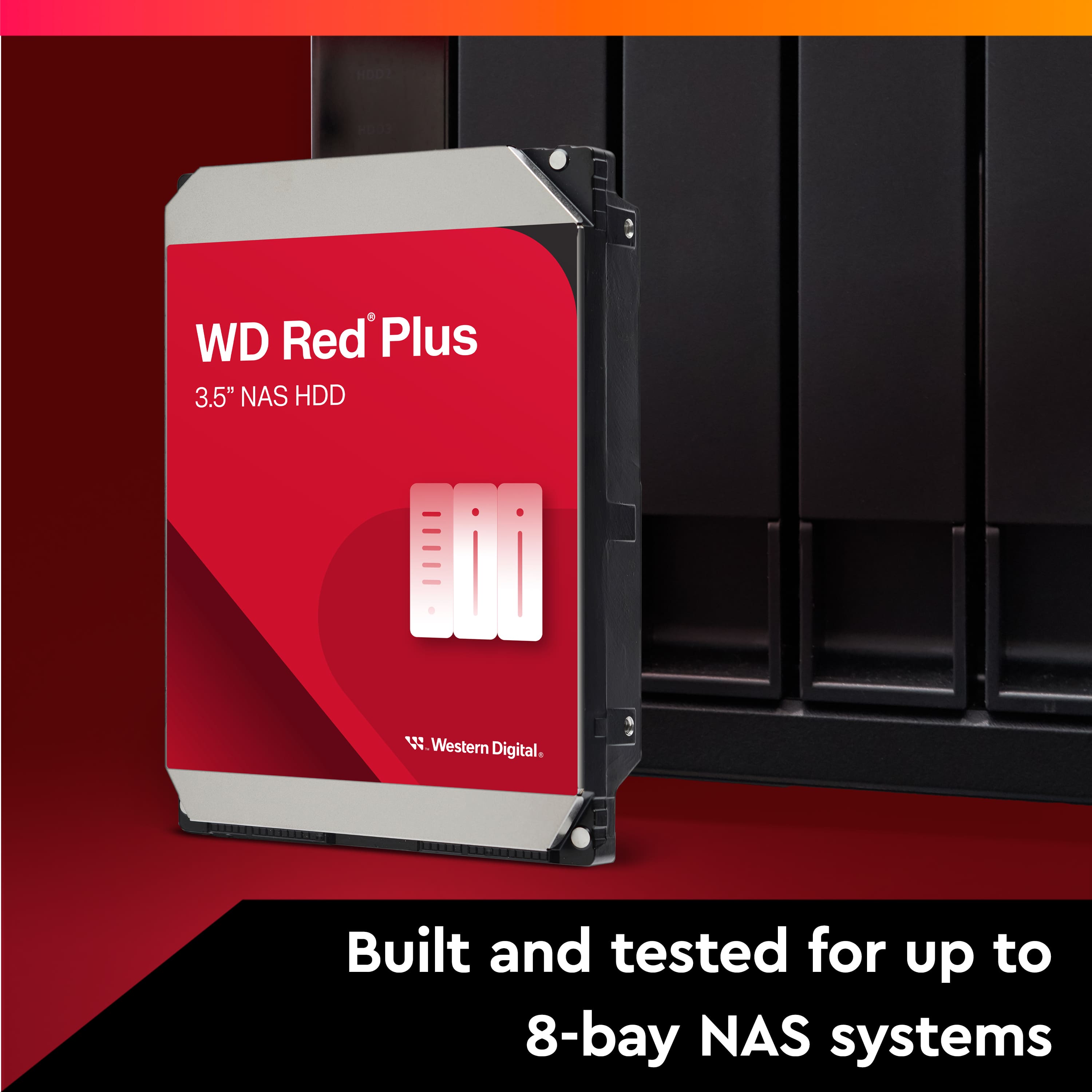 WD Red Plus 3.5" NAS HDD built and tested for up to 8-bay NAS systems by Western Digital.