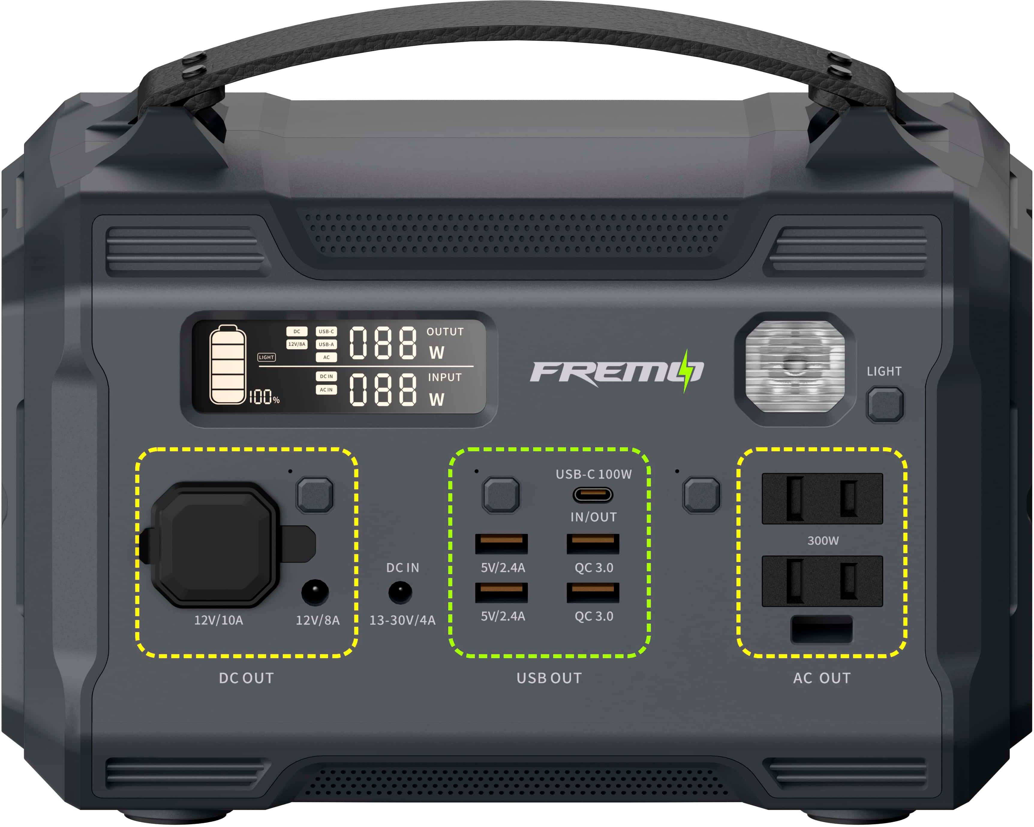 Front. Fremo - X300 276 Watt Battery Powered Portable Generator - Grey.