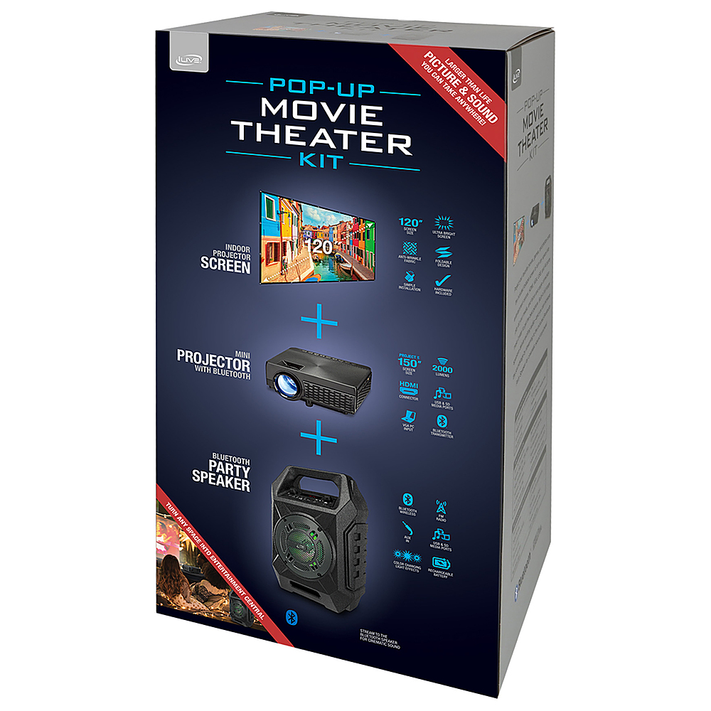 Left View: iLive - THE2021BDL LED Pop Up Movie Theater Kit - Black