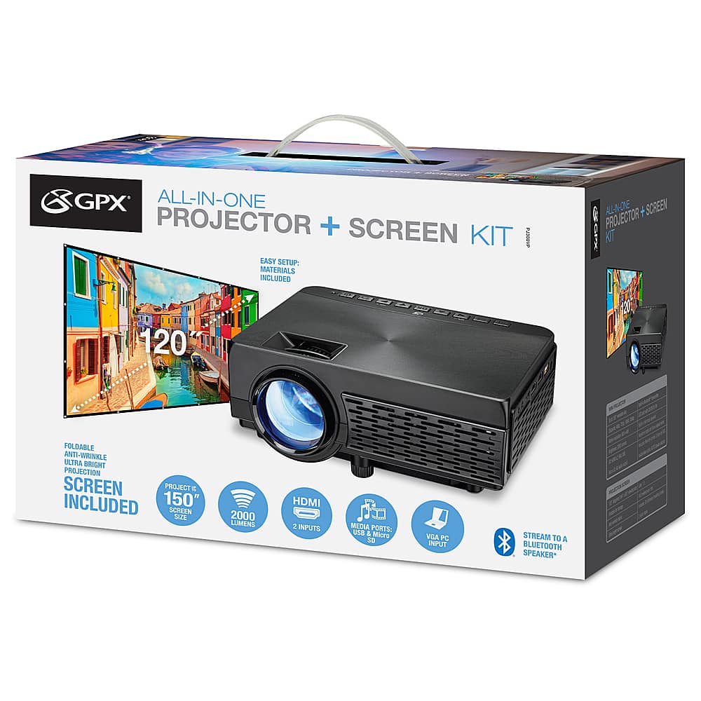 Left. GPX - PJ300VP LED Projector with Bluetooth, Screen Included - Black.
