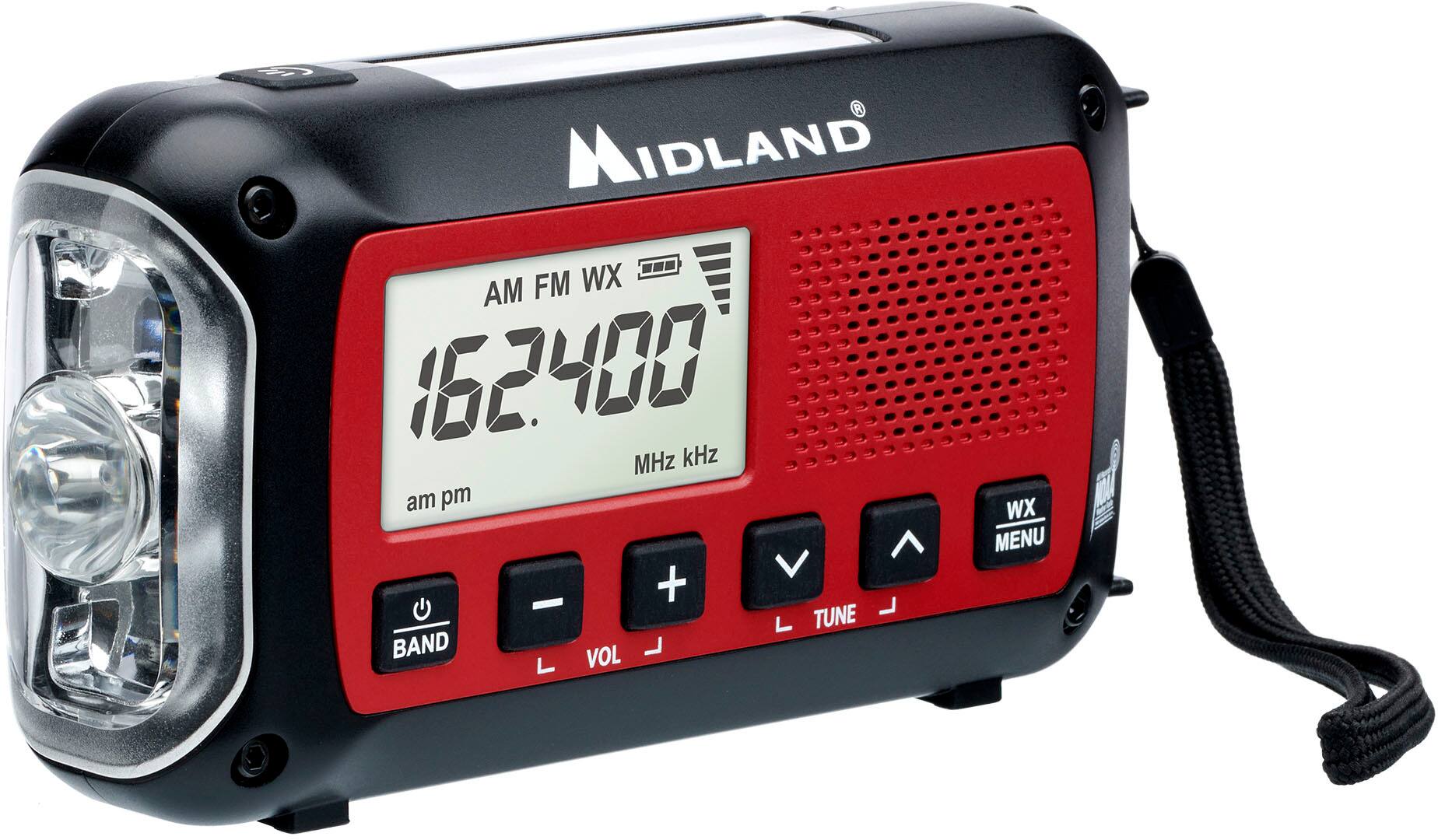 Angle. Midland - Emergency Crank Weather Alert Radio - Red/Black.