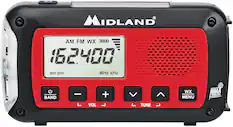 Front. Midland - Emergency Crank Weather Alert Radio - Red/Black.