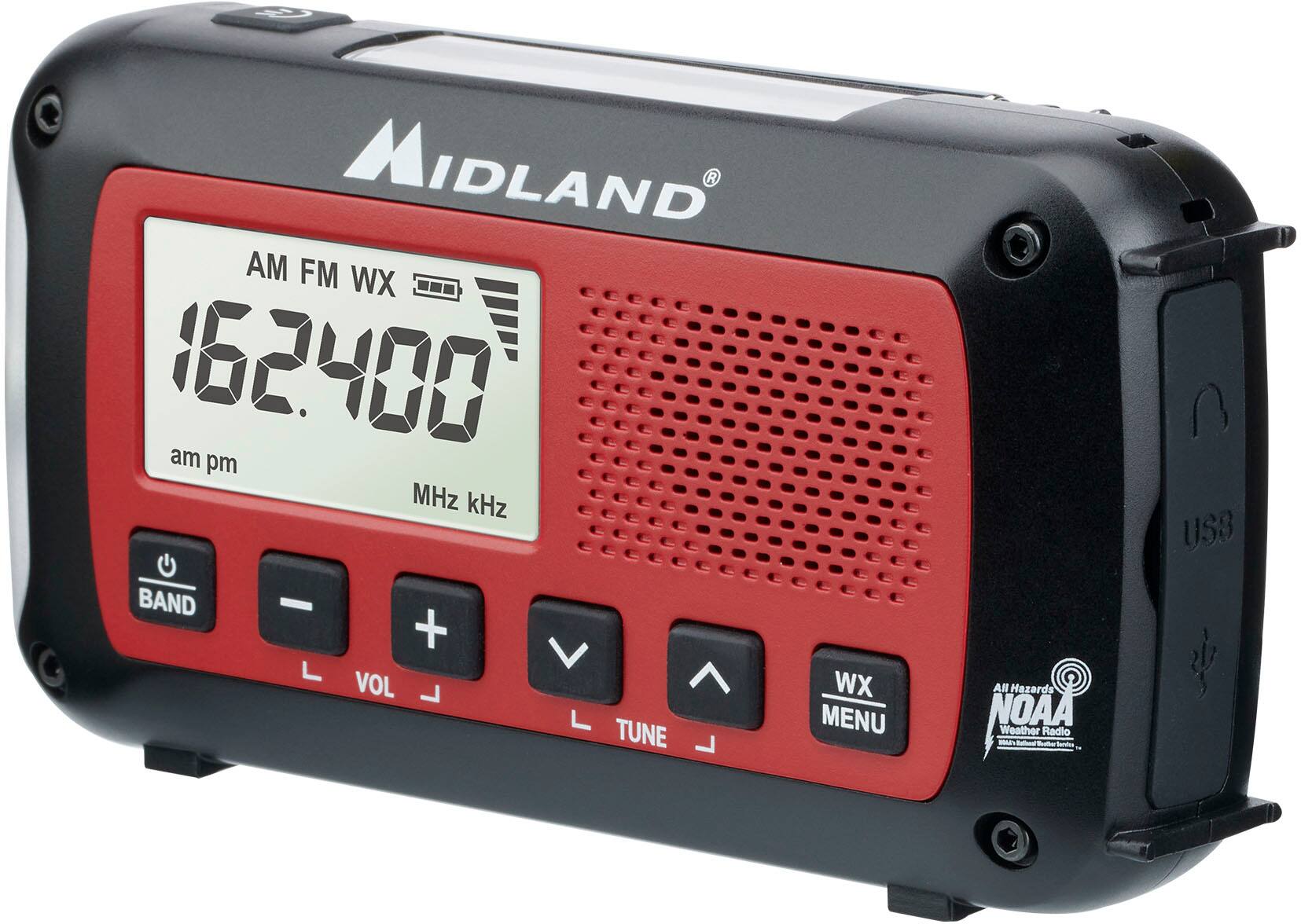 Left. Midland - Emergency Crank Weather Alert Radio - Red/Black.