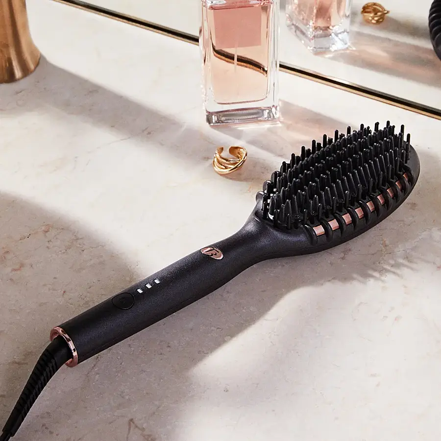 Alt View 25. T3 - Edge Heated Smoothing & Straightening Brush for Styling - Metallic Graphite.