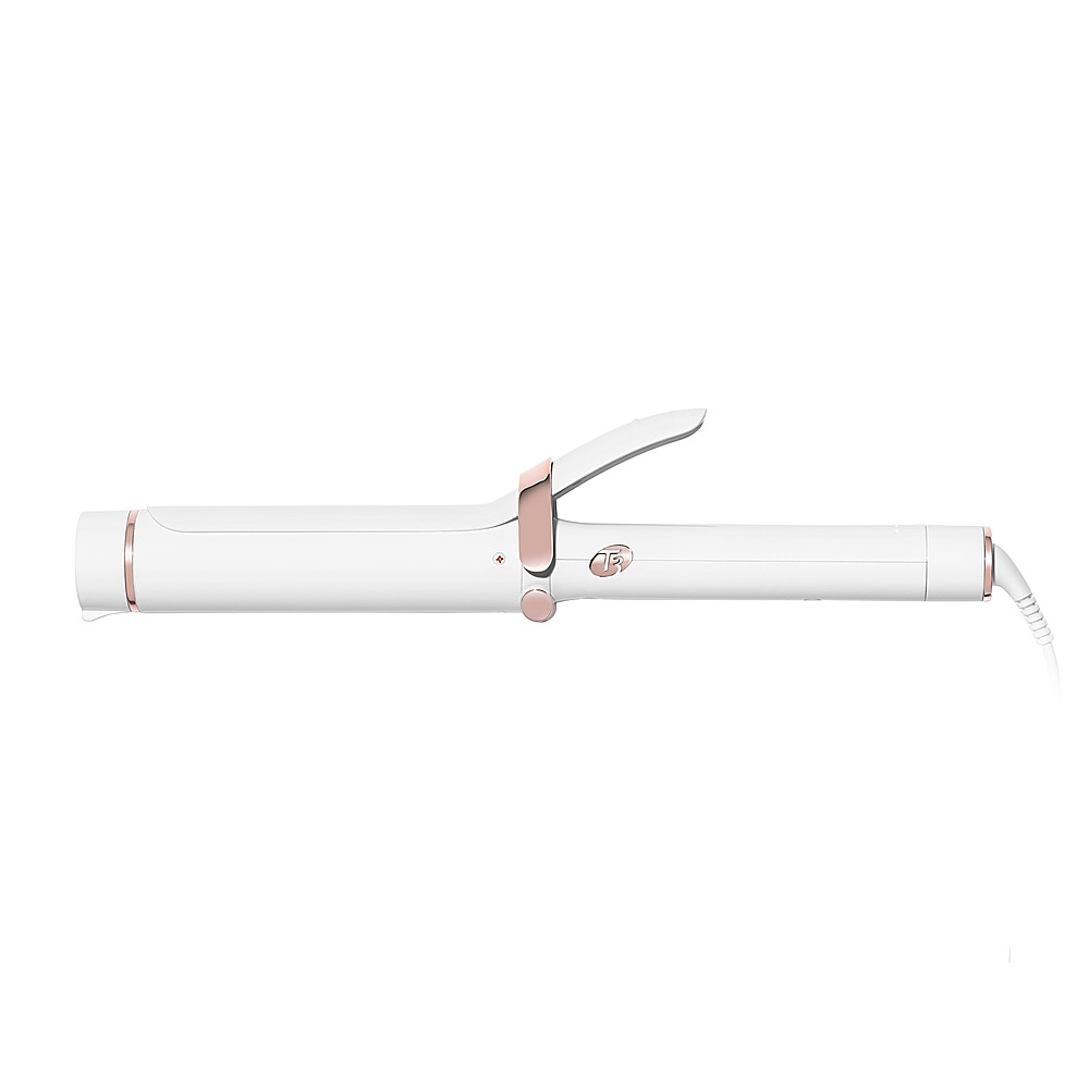 Angle View: T3 - SinglePass Curl 1.5” Ceramic Long Barrel Curling and Wave Iron - White & Rose Gold