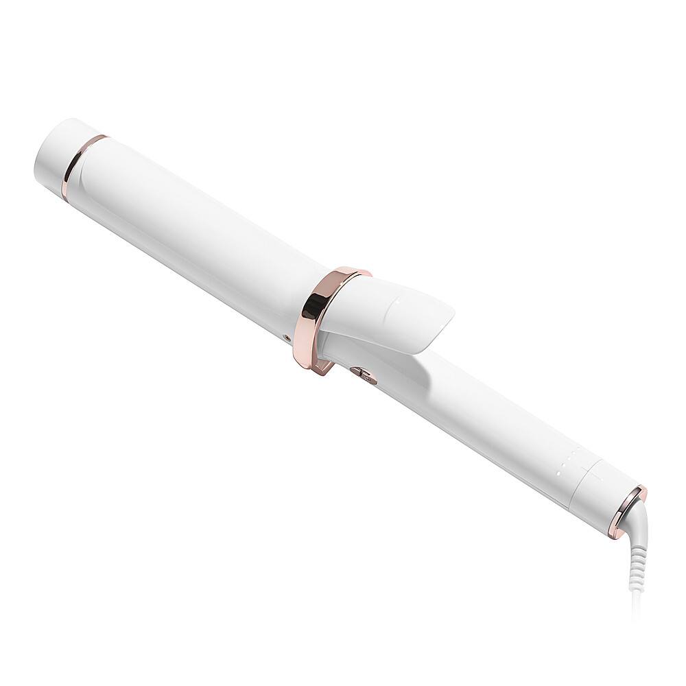 Left. T3 - SinglePass Curl 1.5” Ceramic Long Barrel Curling and Wave Iron - White & Rose Gold.