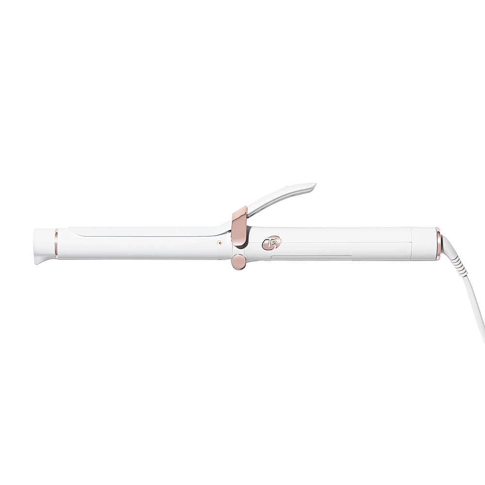 Angle View: T3 - SinglePass Curl 1” Ceramic Long Barrel Curling and Wave Iron - White & Rose Gold
