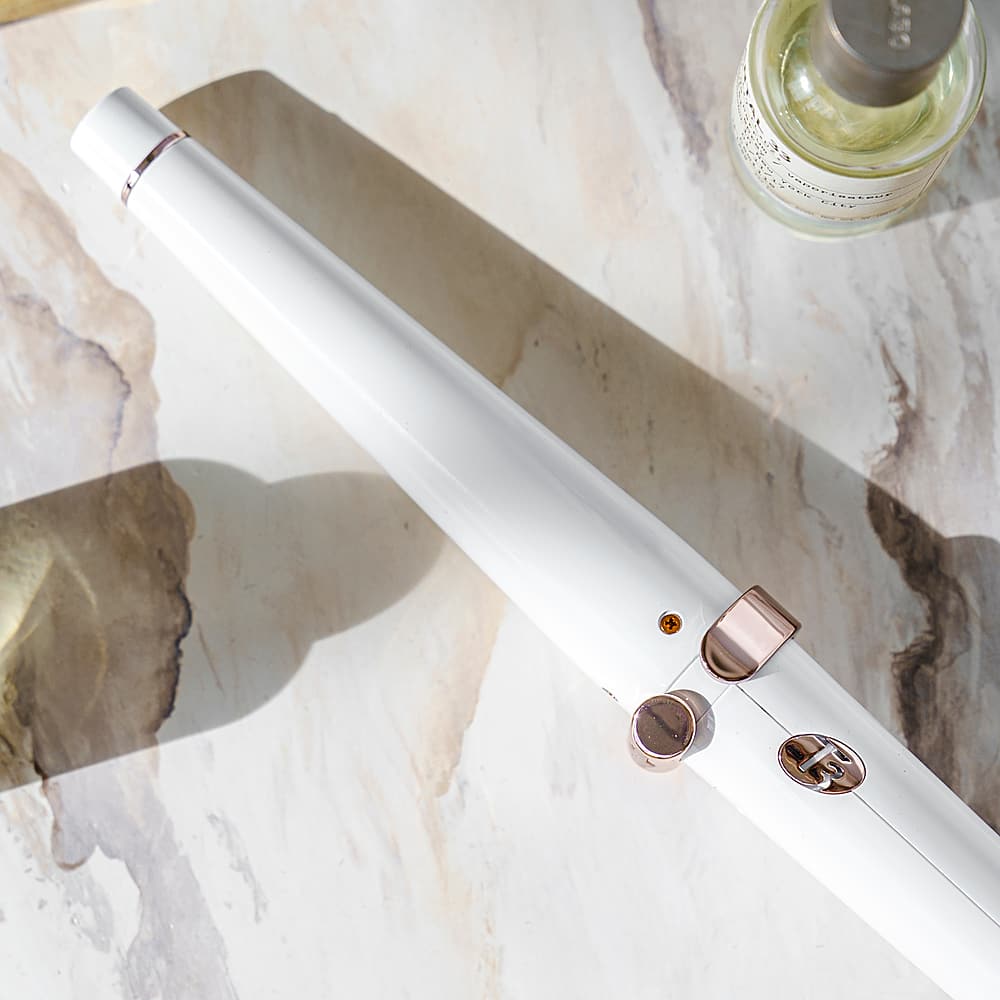 Alt View 21. T3 - SinglePass Wave 1 ¼” – ¾” Tapered Styling Wand - White & Rose Gold.