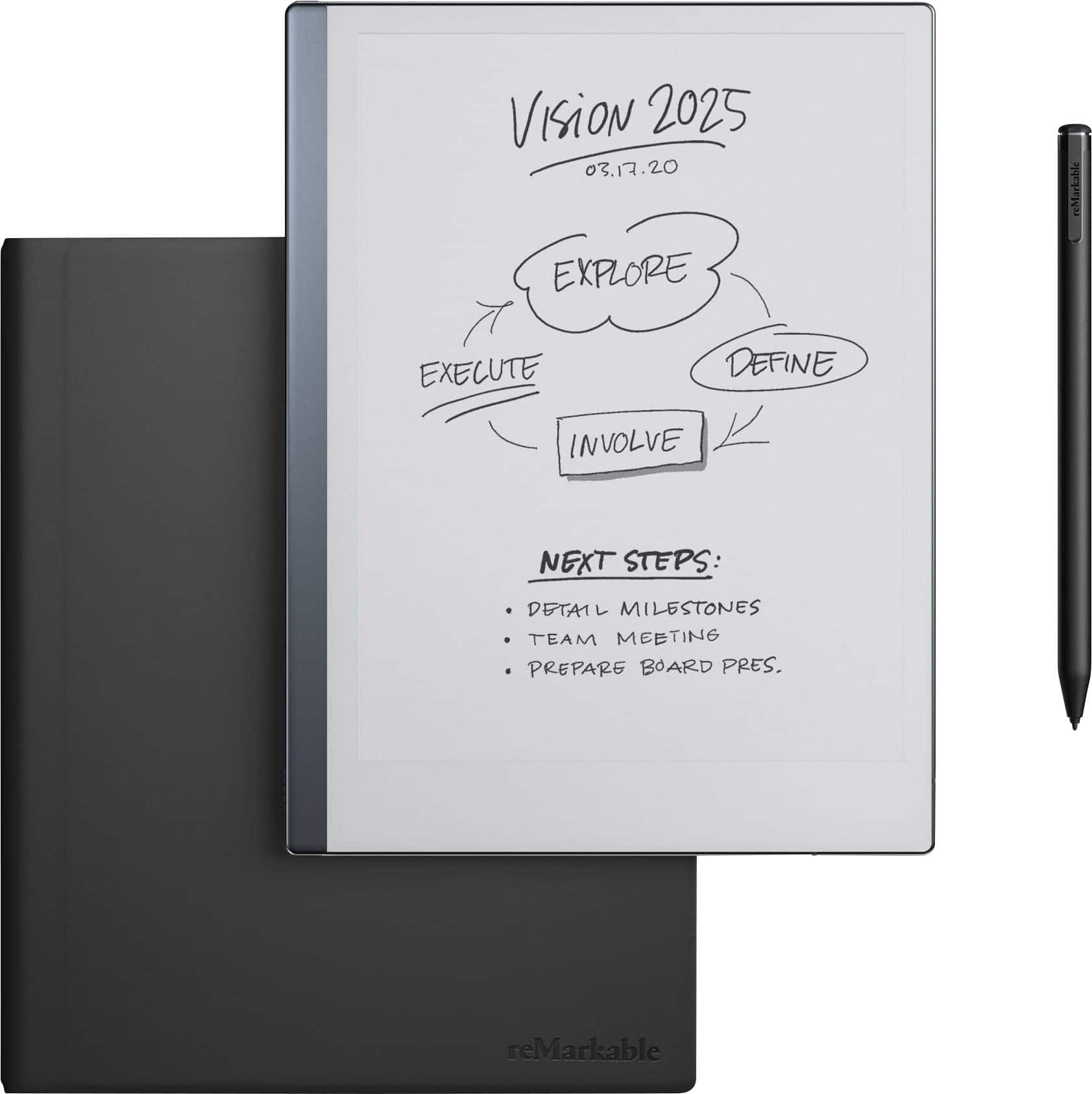 reMarkable - 2 - 10.3” Paper Tablet with Marker Plus and Premium Leather Book Folio - Black - Front_Zoom