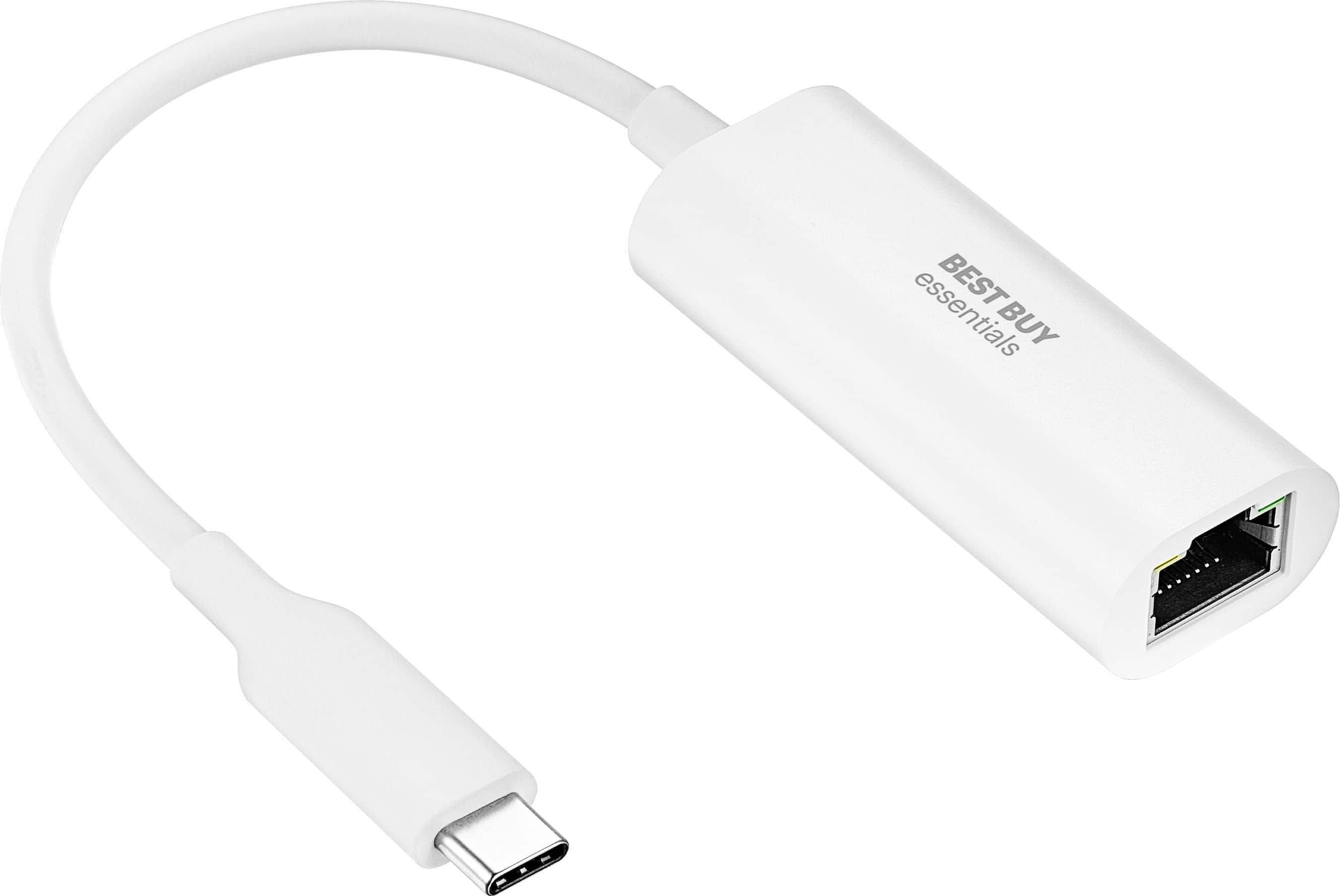 Angle. Best Buy essentials™ - USB-C to Ethernet Adapter - White.