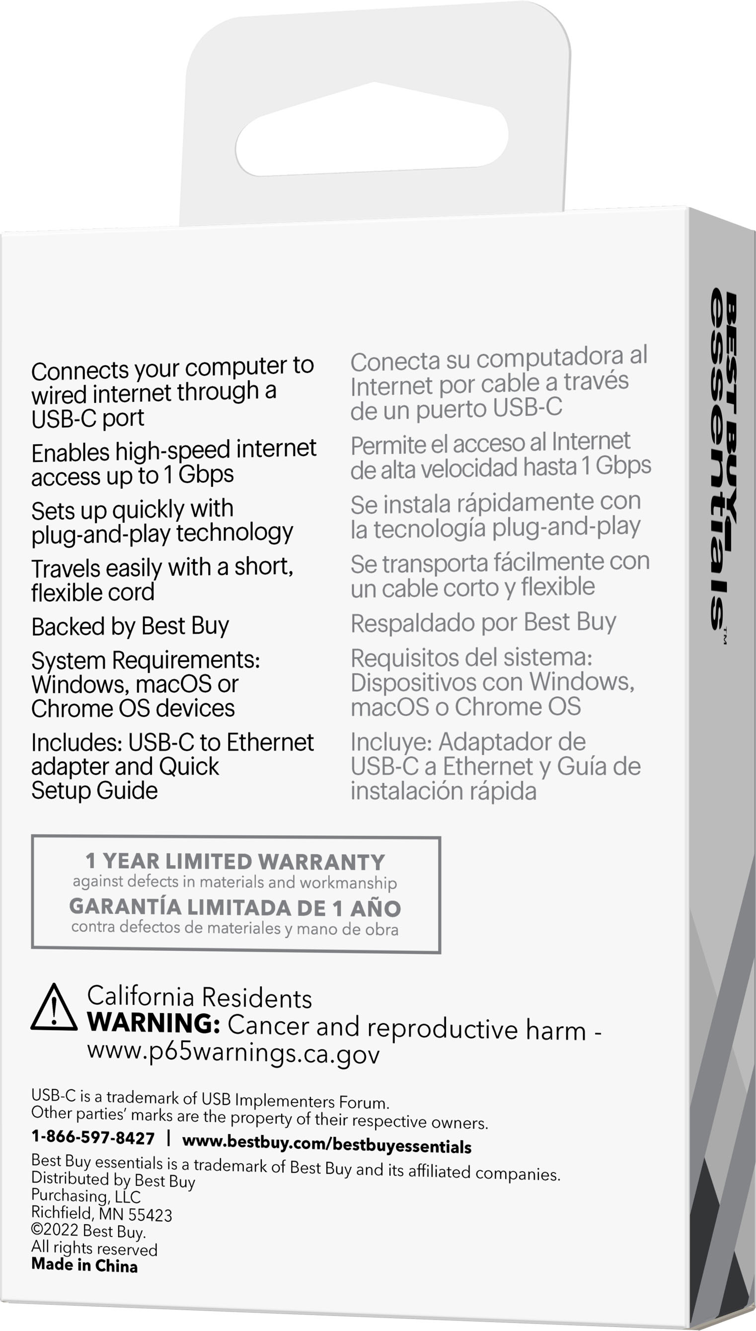 Best Buy Essentials - USB-C to Ethernet Adapter - White 6523711