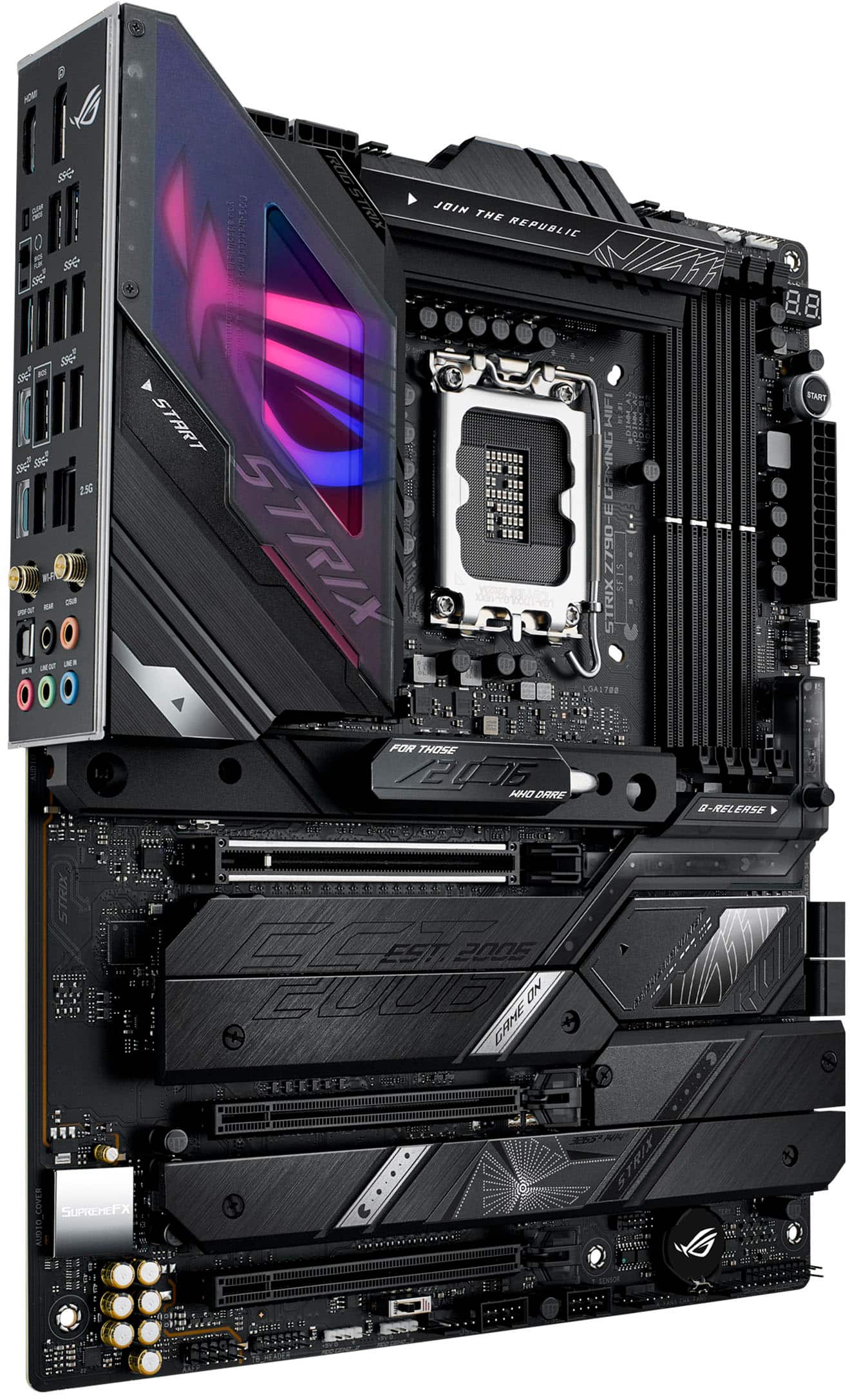 Alt View 1. ASUS - ROG STRIX Z790-E GAMING WIFI (Socket LGA 1700) Intel Z790 ATX DDR5 Wi-Fi 6E Motherboard - Black.