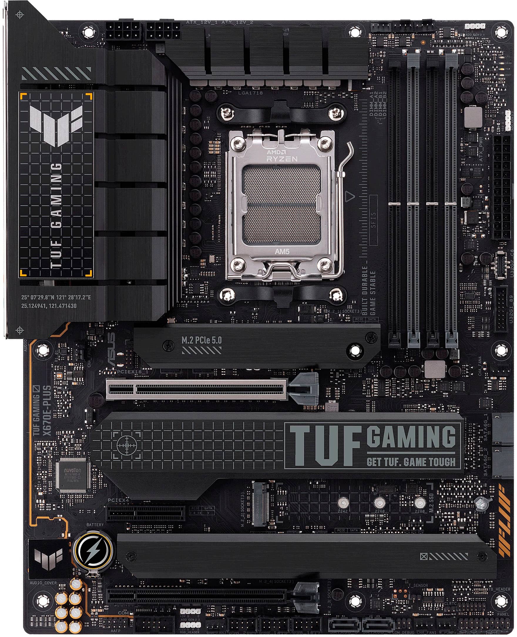 Front. ASUS - TUF GAMING X670E-PLUS WIFI (Socket AM5) AMD X670E ATX DDR5 Wi-Fi 6E Motherboard - Black.