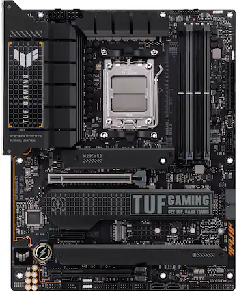 Front. ASUS - TUF GAMING X670E-PLUS WIFI (Socket AM5) AMD X670E ATX DDR5 Wi-Fi 6E Motherboard - Black.