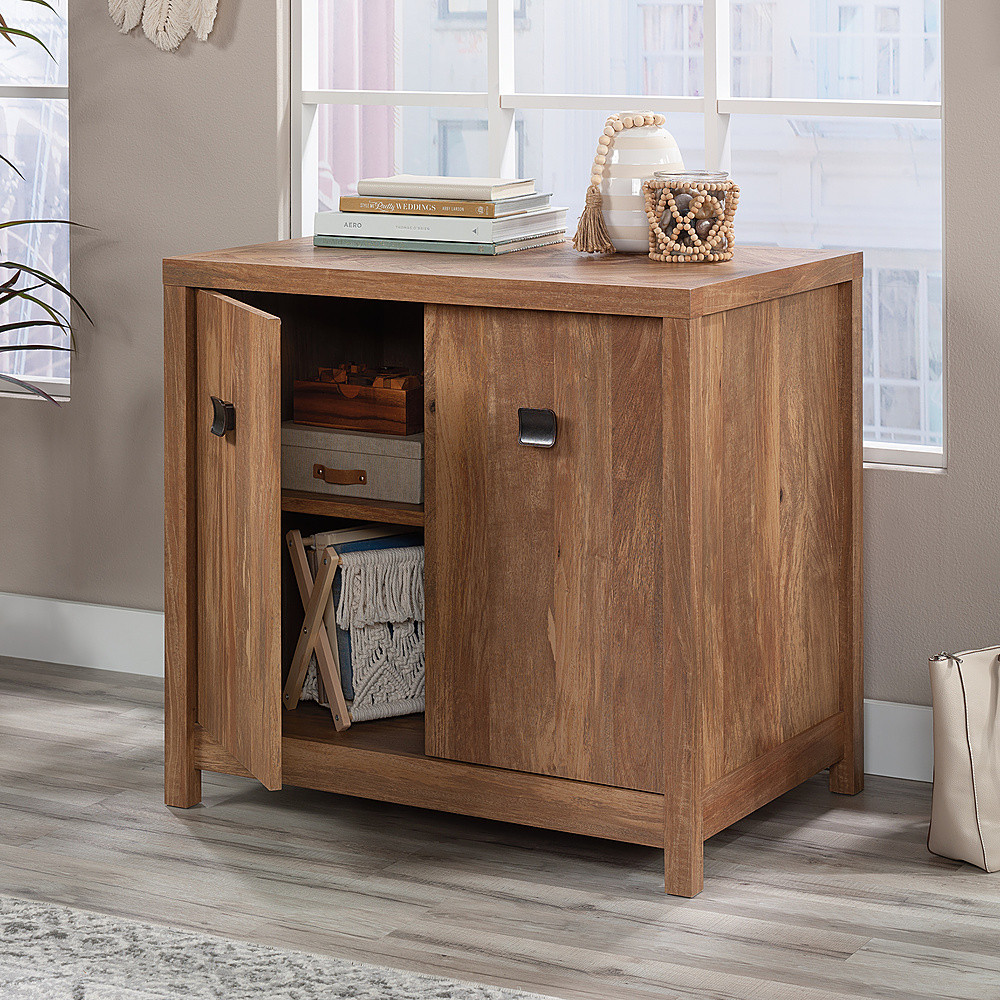 Left View: Sauder - Cannery Bridge Utility Cabinet - Brown