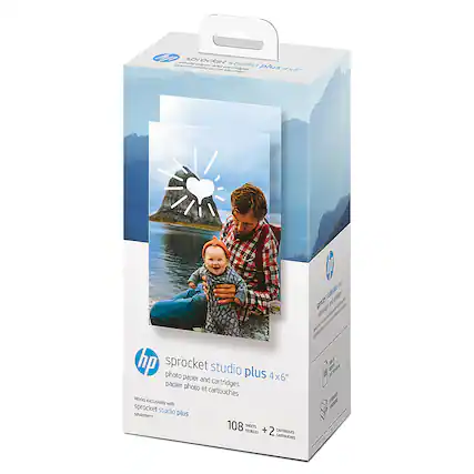 HP Sprocket Photo Studio Plus 4x6" Paper and Ink Cartridges. Works exclusively with HP Sprocket Photo Studio.
