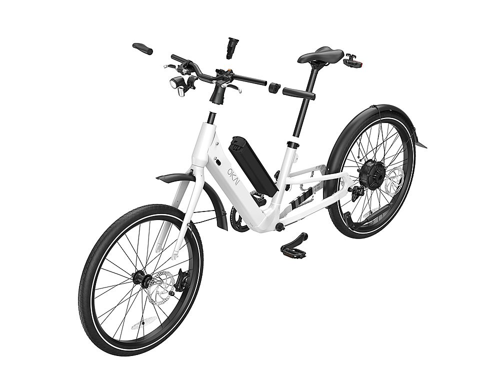Left View: OKAI - Stride Electric Bike w/ 40 Miles Max Operating Range and 25 mph Max Speed - White