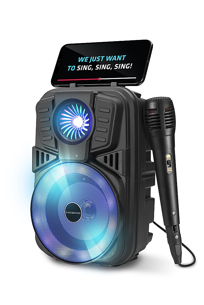 Left View: Singsation - PARTY VIBE Rechargeable All-in-One Karaoke System - Black