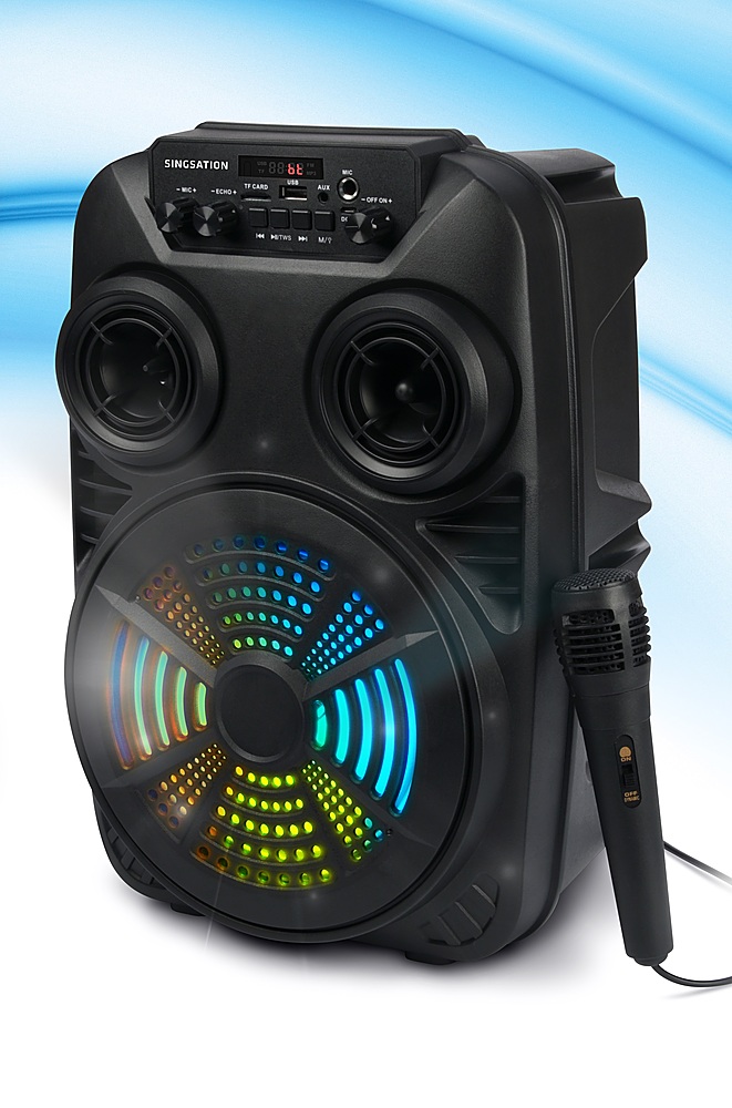Left View: Singsation - RHAPSODY DUET Rechargeable All-in-One Karaoke System with 2 Wired Microphones - Black