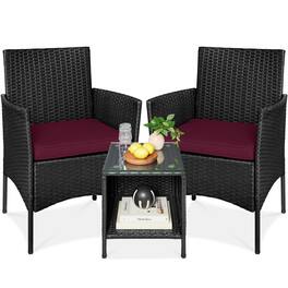 Best Choice Products - 3-Piece Outdoor Wicker Conversation Patio Bistro Set, w/ 2 Chairs, Table - Black/Deep Burgundy