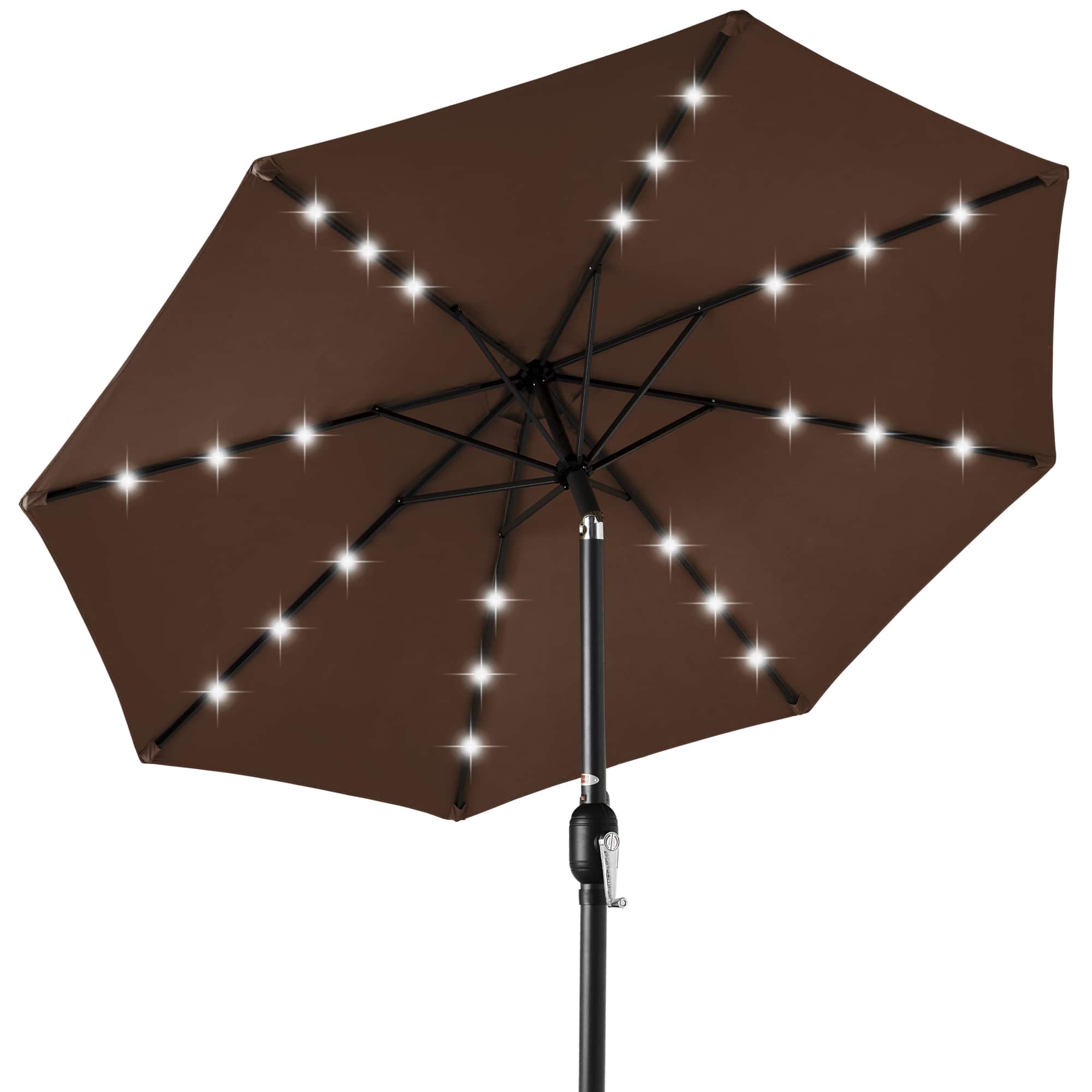 Front. Best Choice Products - Best Choice Products 10ft Solar LED Lighted Patio Umbrella w/ Tilt Adjustment, UV-Resistant Fabric - Brown - Brown.
