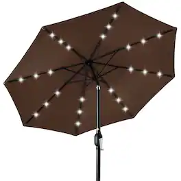 Best Choice Products - 10ft Solar LED Lighted Patio Umbrella w/ Tilt Adjustment, UV-Resistant Fabric - Brown
