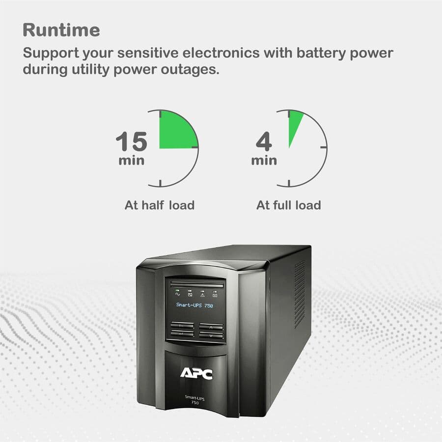 APC Smart UPS, Line Interactive, 750VA, Tower, 120V, 6x NEMA 5 15R