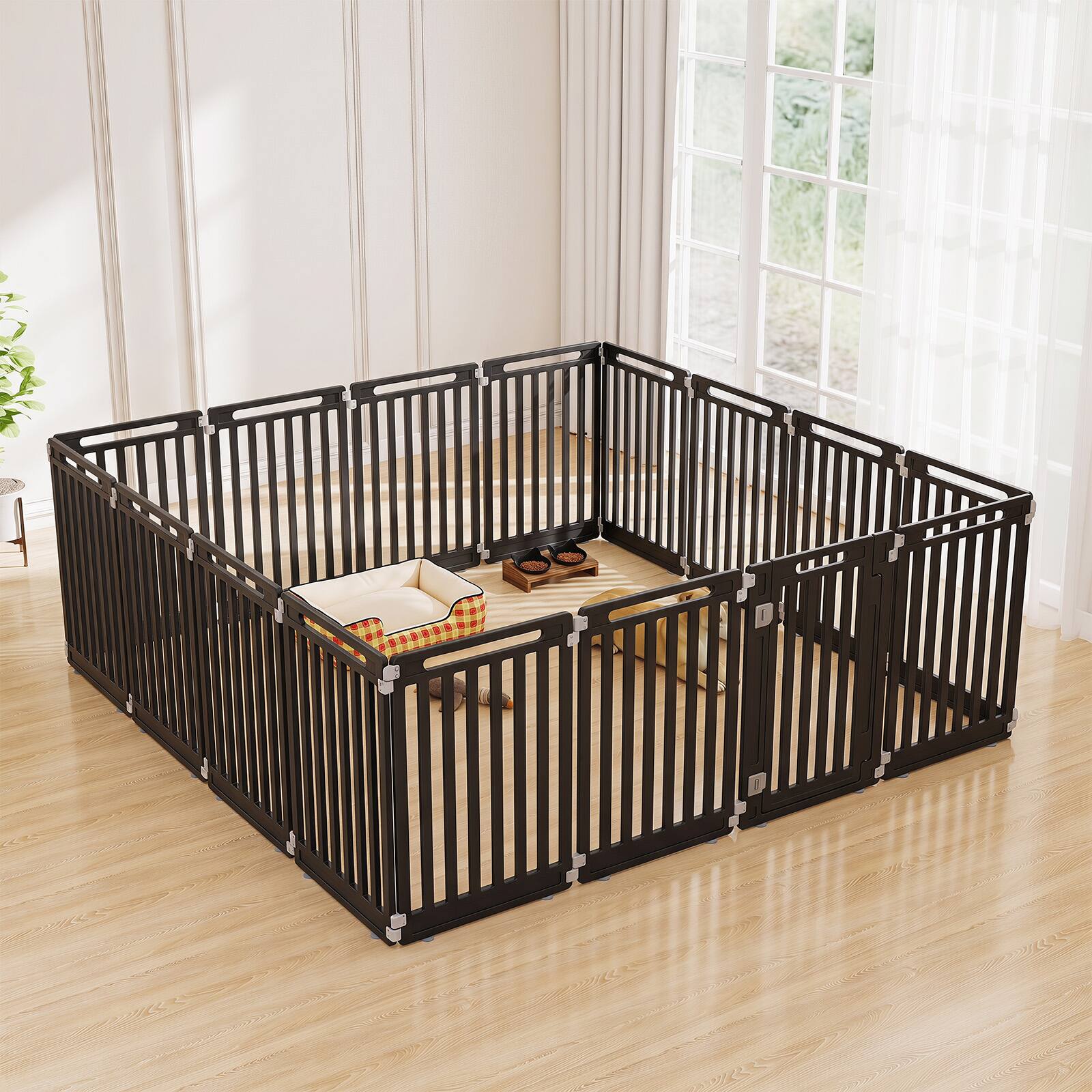 Alt View 1. Gymax - Gymax Indoor Outdoor Dog Playpen w/Door Lock 31.5'' Height 16 Panels for RV Camping Black - Black.