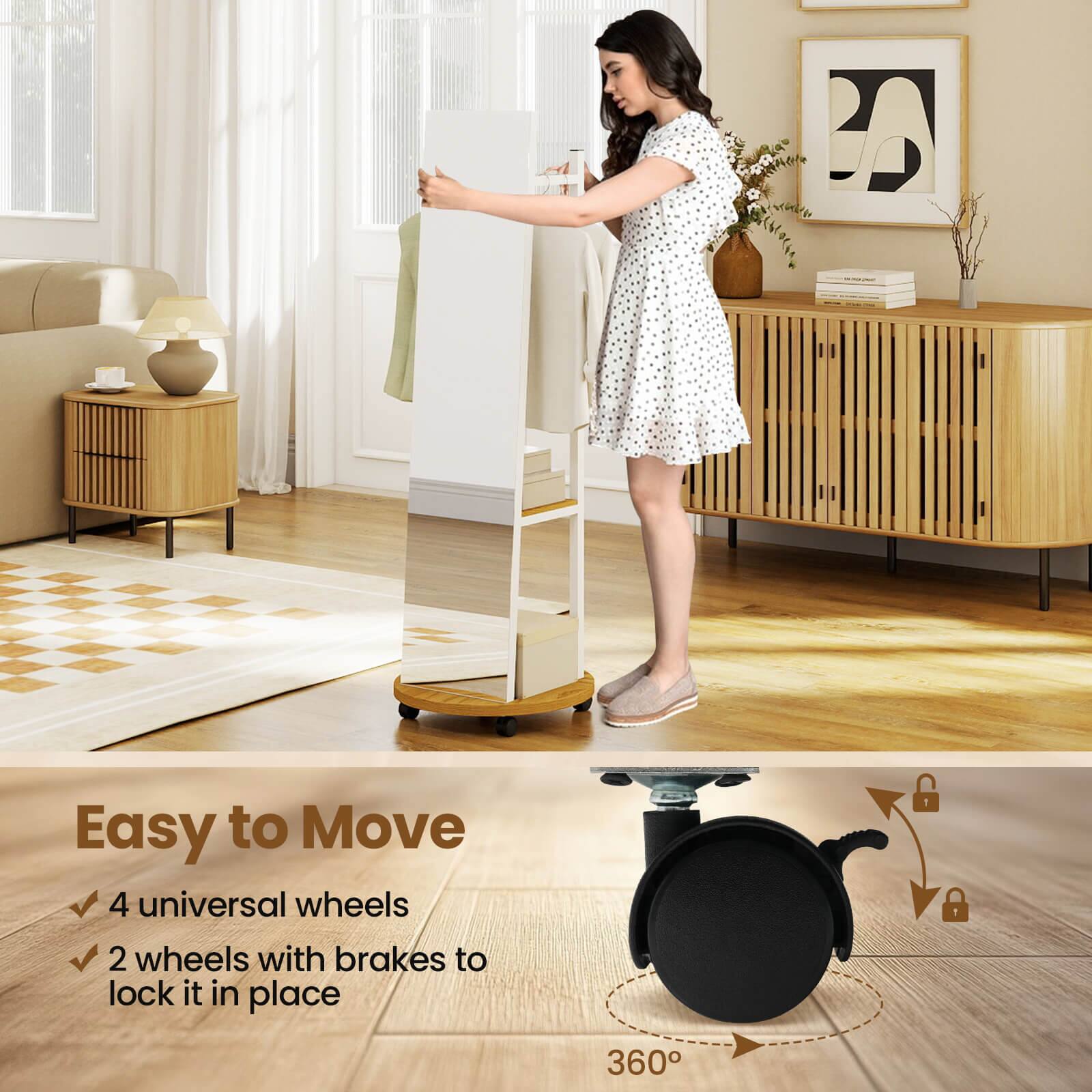 Easy to Move  
- 4 universal wheels  
- 2 wheels with brakes to lock it in place  
360°