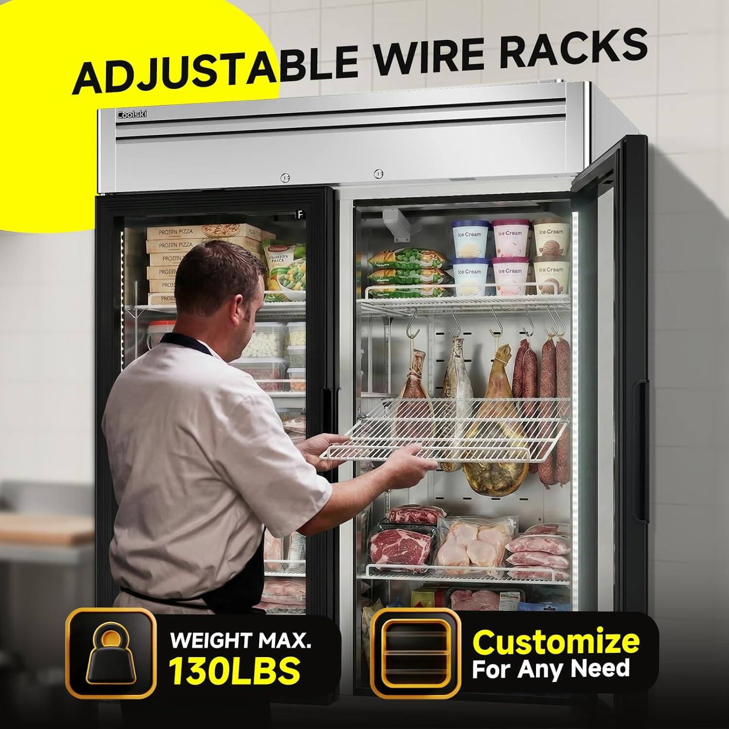ADJUSTABLE WIRE RACKS

Rockabe 0 F PECOPN PZA - Cruam . 7san e CSAn  Pd PROSTN PROTE ia Crsam .. Cream . Cream

PROS PAOE WEIGHT MAX. 130LBS

Customize For Any Need