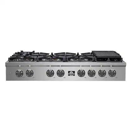 Front. Forno Appliances - Spezia 48" Built-In Gas Cooktop with 8 Sealed Brass Burners and LP Conversion Kit - Stainless Steel.