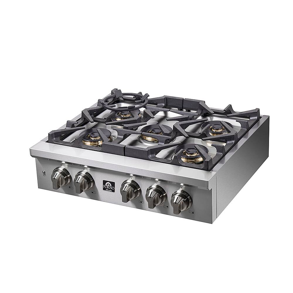 Left. Forno Appliances - Spezia 30" Built-In Gas Cooktop with 5 Sealed Brass Burners and LP Conversion Kit - Stainless Steel.