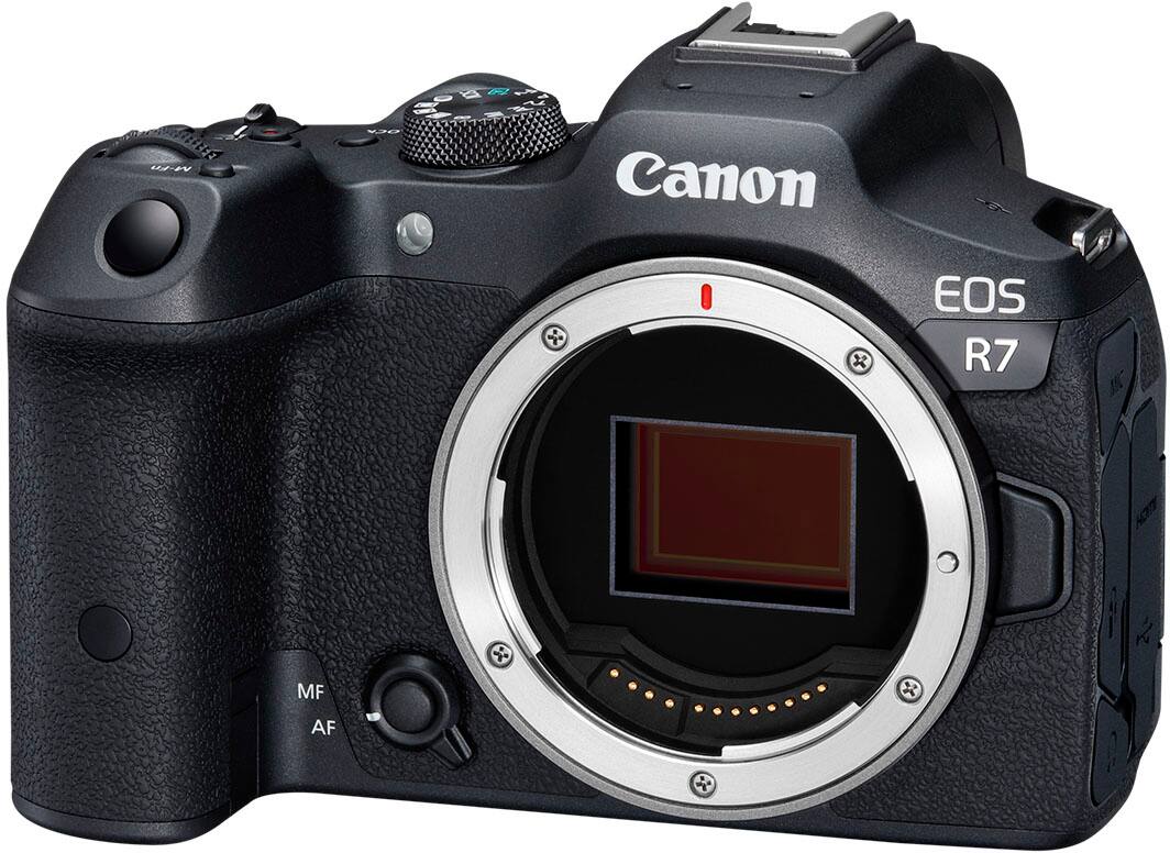 Top. Canon - EOS R7 Mirrorless Camera with RF-S 18-45 f/4.5-6.3 IS STM Lens Content Creator Kit - Black.