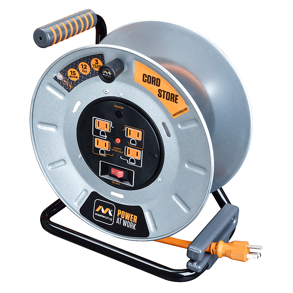 Masterplug 1 ft. 15 Amp 12AWG Large Open Metal Reel With 4-Sockets