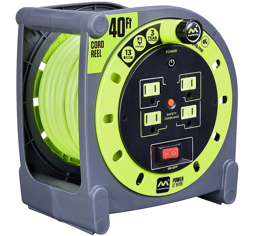 Masterplug 40Ft 4 Sockets 10A 16AWG Cassette Cable Reel Green