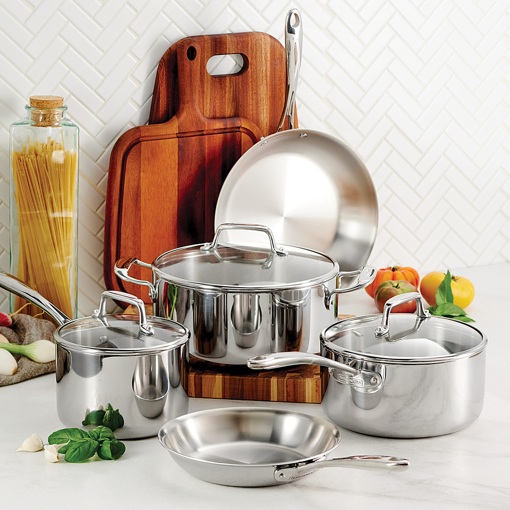 Tramontina Stainless Steel Tri-Ply Clad 10-Piece Cookware Set, Glass Lids,  80116/1011DS