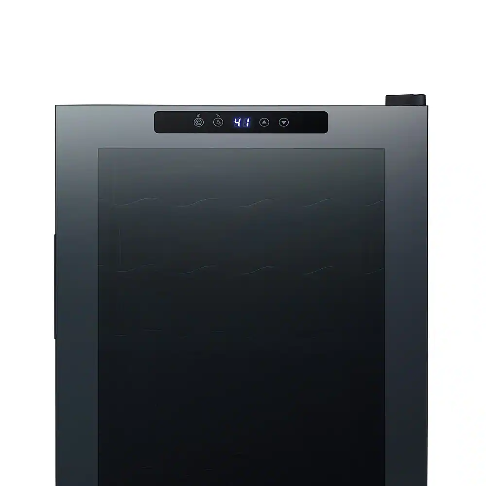 Left. NewAir - 33-Bottle Dual Zone Wine Cooler with Mirrored Double-Layer Glass Door & Compressor Cooling, Digital Temperature Control - Black.