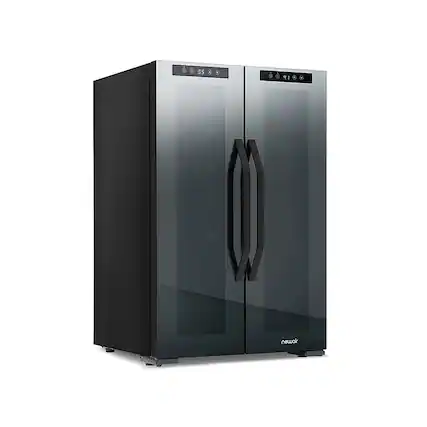 Front. NewAir - 12-Bottle & 39-Can Dual Zone Wine Cooler with Mirrored Glass Door & Compressor Cooling, Digital Temperature Control - Black.