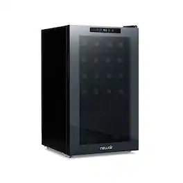 NewAir - 24-Bottle Wine Cooler with Mirrored Double-Layer Tempered Glass Door & Compressor Cooling, Digital Temperature Control - Black