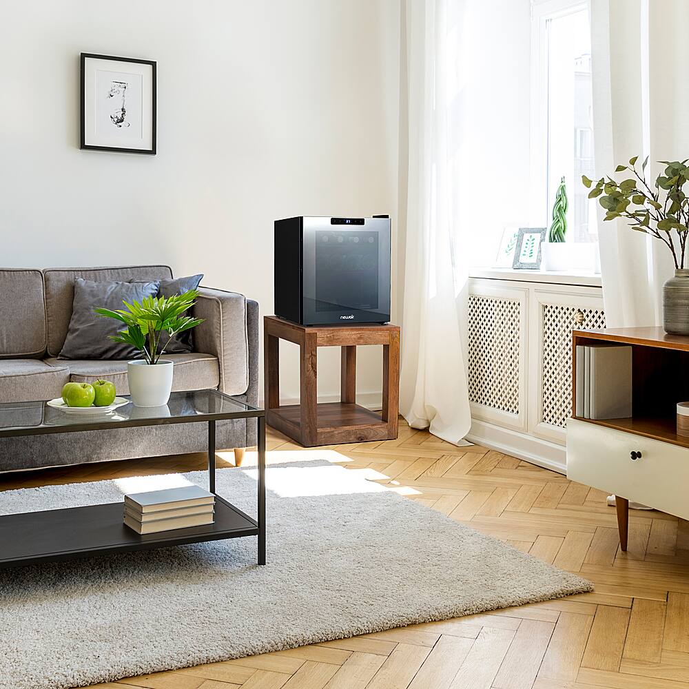 Angle. NewAir - 16-Bottle Wine Cooler with Mirrored Double-Layer Tempered Glass Door & Compressor Cooling, Digital Temperature Control - Black.