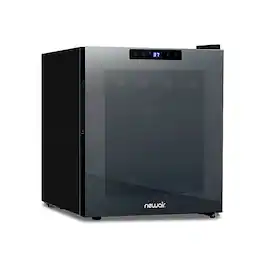 NewAir - 16-Bottle Wine Cooler with Mirrored Double-Layer Tempered Glass Door & Compressor Cooling, Digital Temperature Control - Black