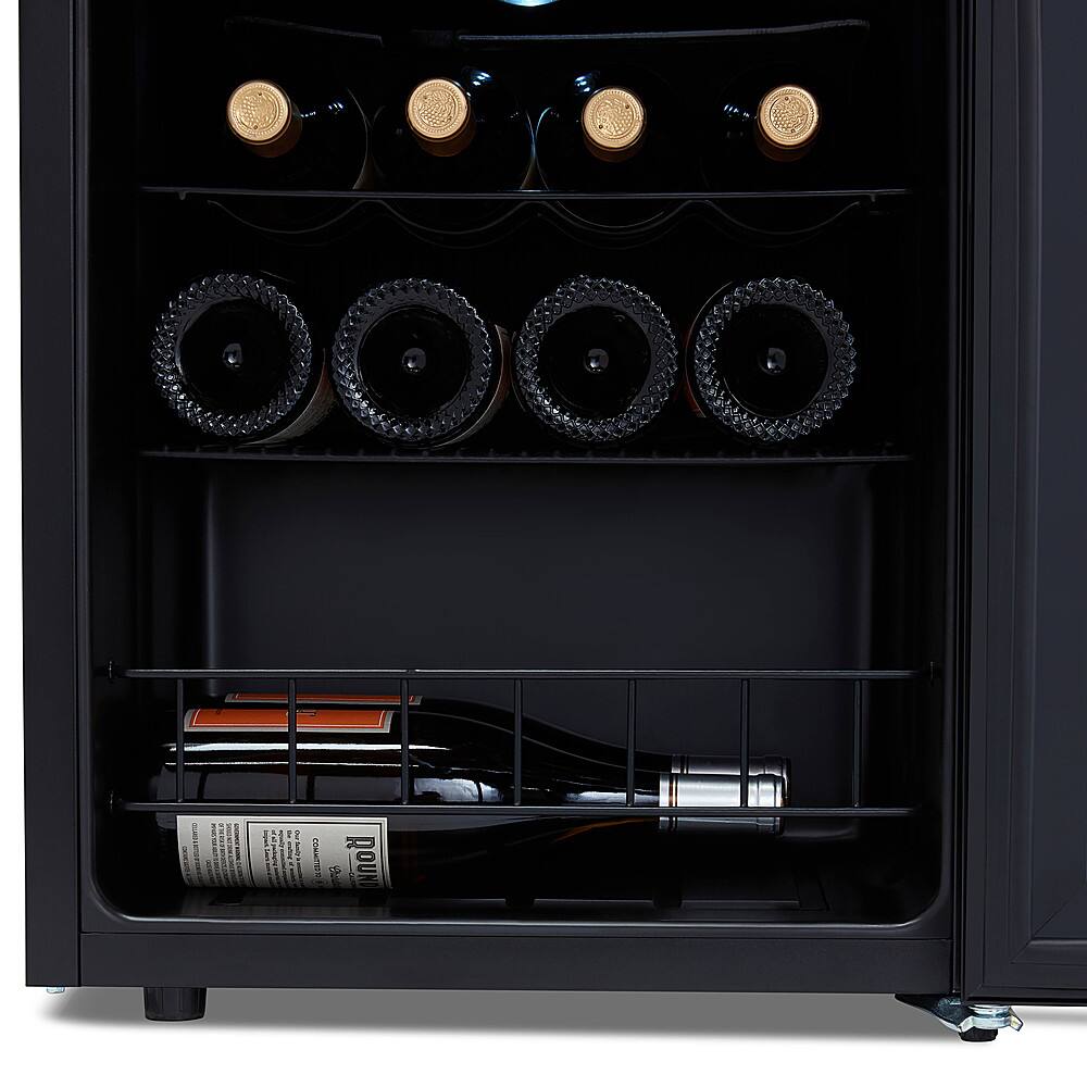 Left. NewAir - 16-Bottle Wine Cooler with Mirrored Double-Layer Tempered Glass Door & Compressor Cooling, Digital Temperature Control - Black.