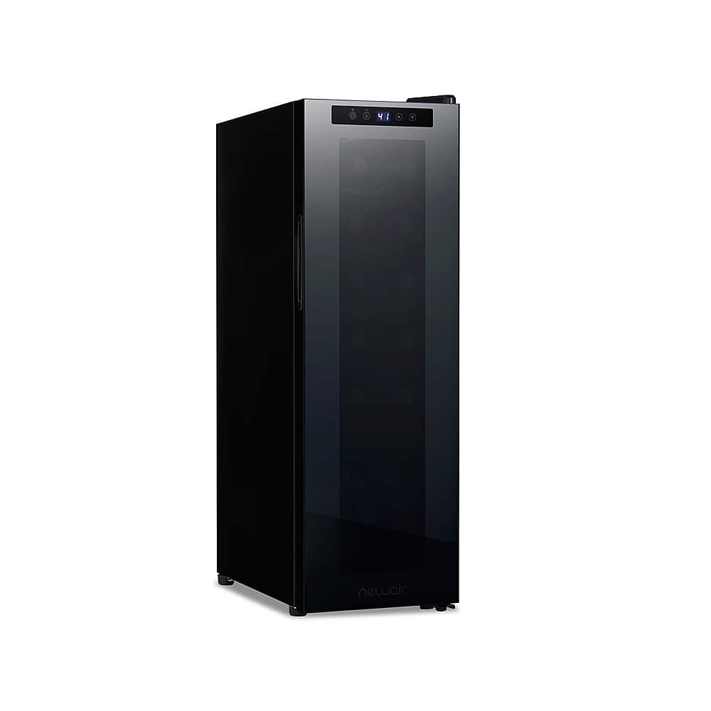 Front. NewAir - 12-Bottle Wine Cooler with Mirrored Double-Layer Tempered Glass Door & Compressor Cooling, Digital Temperature Control - Black.
