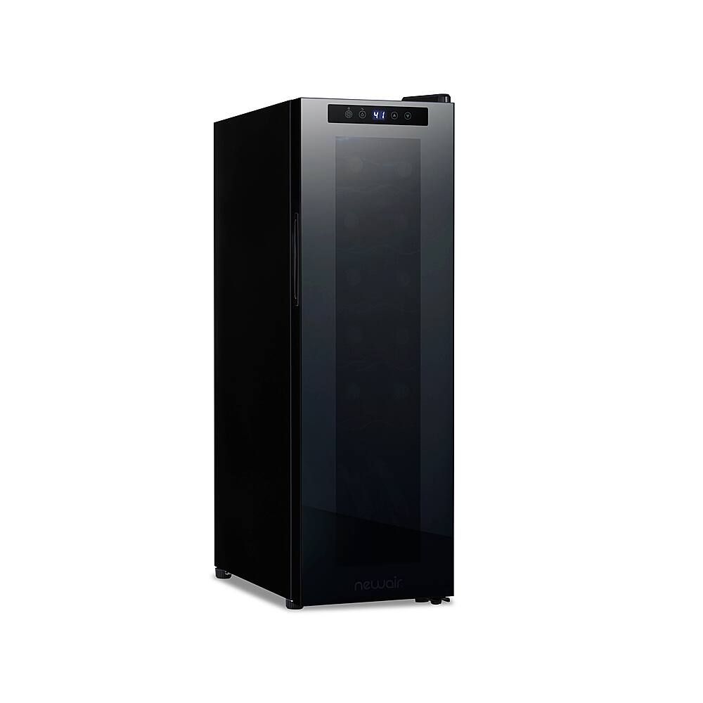 Front. NewAir - 12-Bottle Wine Cooler with Mirrored Double-Layer Tempered Glass Door & Compressor Cooling, Digital Temperature Control - Black.